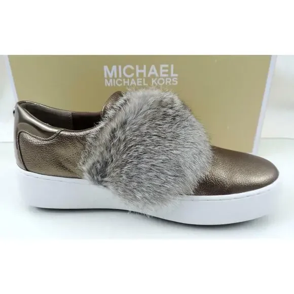 Women's Shoes Michael Kors Maven Platform Sneaker Metallic Leather Nickle Size 8